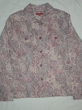 Joni B. Paisley Tapestry Button-Down Jacket / Shacket Sz. Large Burgundy Salmon